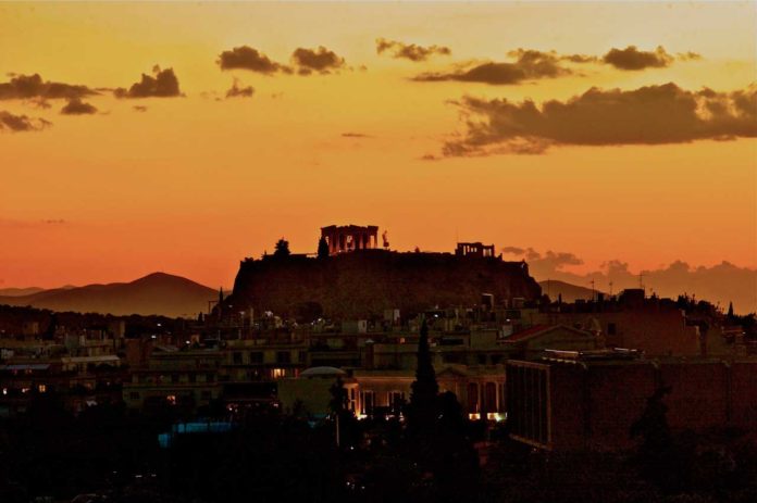 Akropolis Sonnenuntergang am Abend